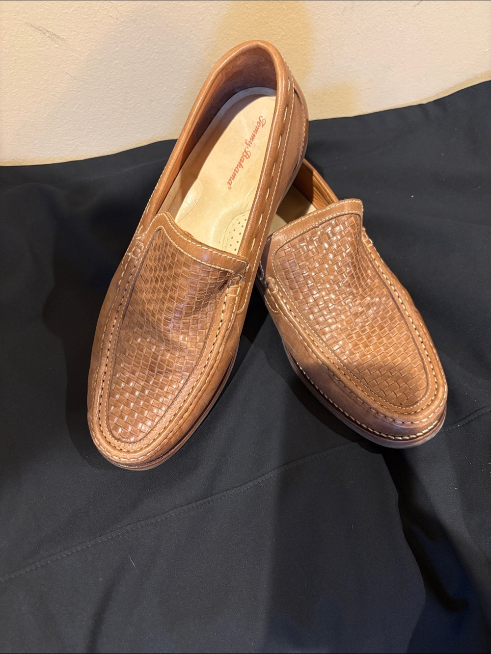 Tommy Bahama Woven Leather Slip-On Loafers - Tan/Brown